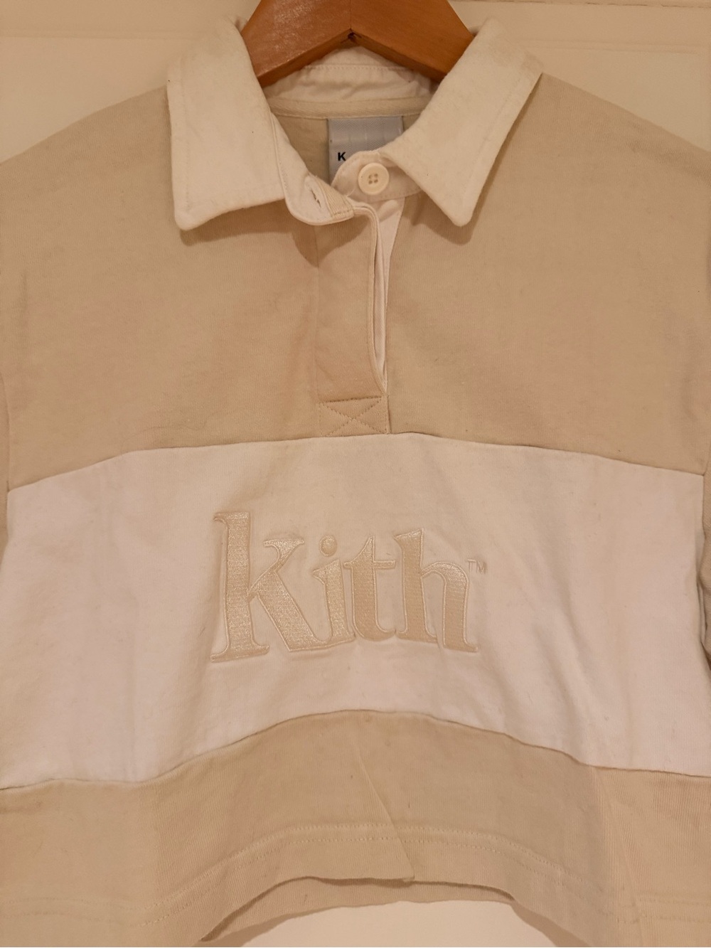 Kith Rugby Polo Top in Cream & White - Picture 2 of 6